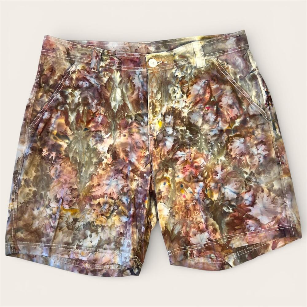 Columbia Tie Dye Men's Shorts Size 34 Earthy Pink Purple Brown Ice Dye Festival